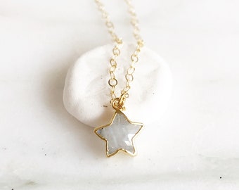 Moonstone Star Necklace in Gold. Moonstone Star Necklace. Simple Necklace. Gold Layering Necklace.