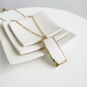 White Selenite Necklace 14k Gold Filled Figaro Chain Gemstone Necklace Simple Elegant Jewelry Gift for Her image 2