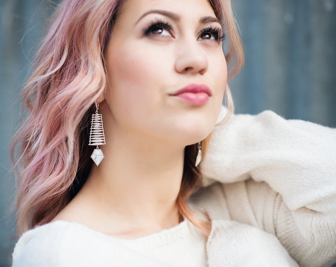 Unique White Arrow Dangle Earrings in Silver. Statement Earringaz ...