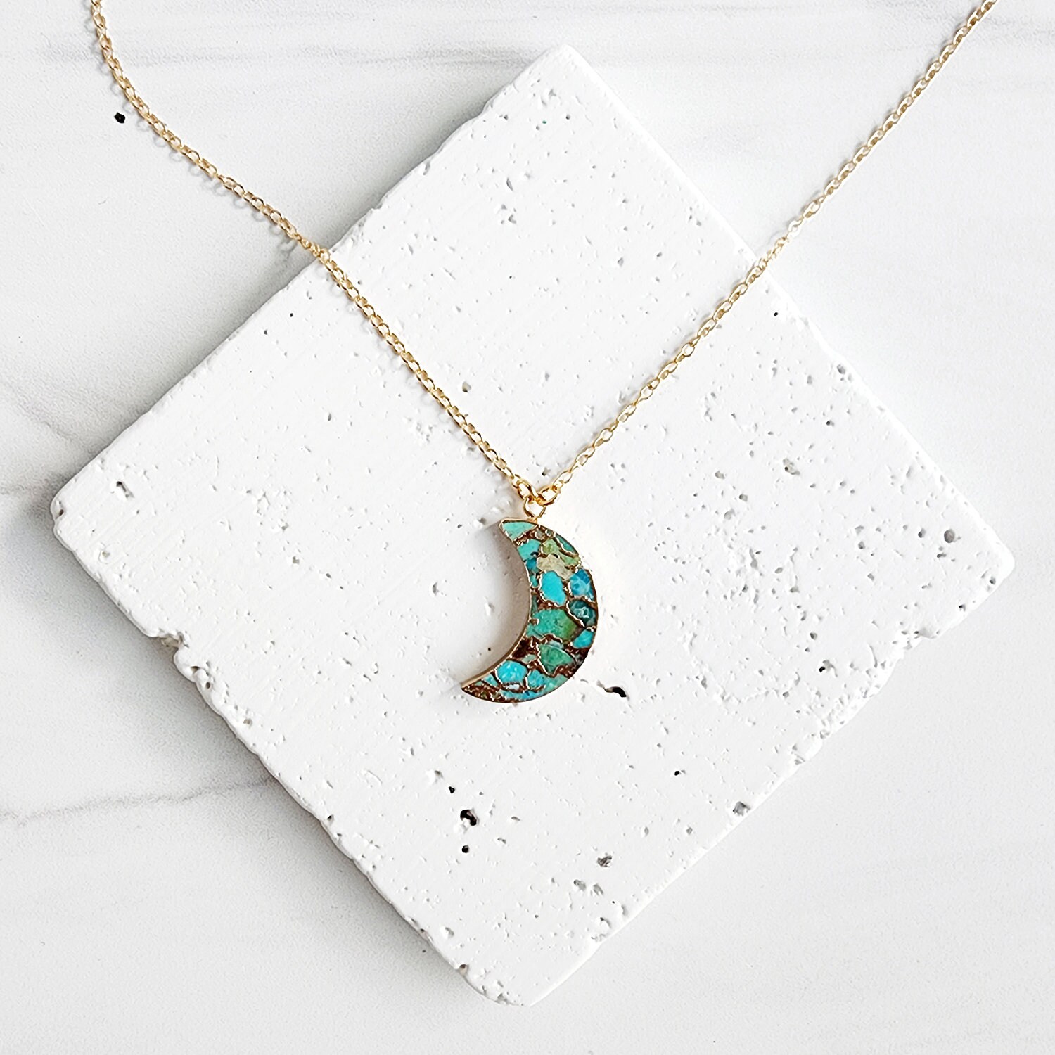 Turquoise crescent moon necklace deals