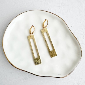 Rectangle Dangle Earrings | Geometric Earrings | Brushed Gold | Statement Jewelry | Simple Gold Earrings | Modern Earrings