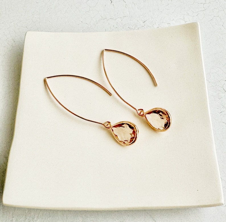 Rose Gold and Champagne Drop Earrings. Bridesmaid Gift. Rose Gold Drop Earrings. Wedding Jewelry. Simple Earrings. Dangle Earrings. Gift. image 5