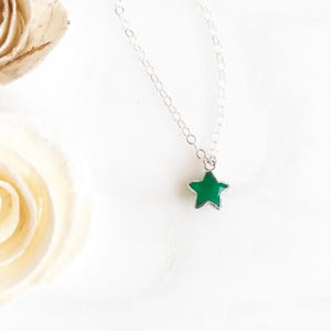 Green Onyx Star Necklace: Sterling Silver Chain, Simple Layering