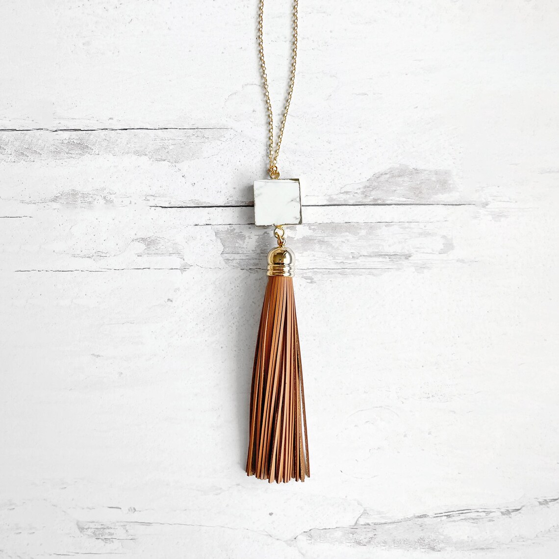 Tassel Necklace. Leather Tassel Necklace. Turquoise Orange Etsy