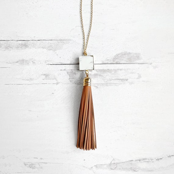 Tassel Necklace. Leather Tassel Necklace. Turquoise Orange Aqua
