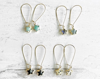Star Drop Earrings in Gold. Star Gemstone Earrings with Kidney Wire. Simple Elegant Crystal Dangle Earrings