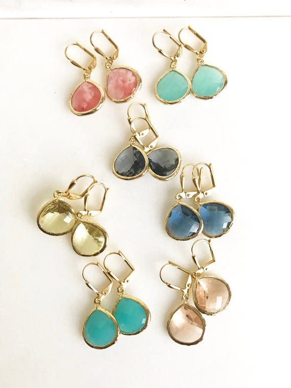 Simple Drop Earrings in Gold Choose Color. Dangle Earrings. - Etsy