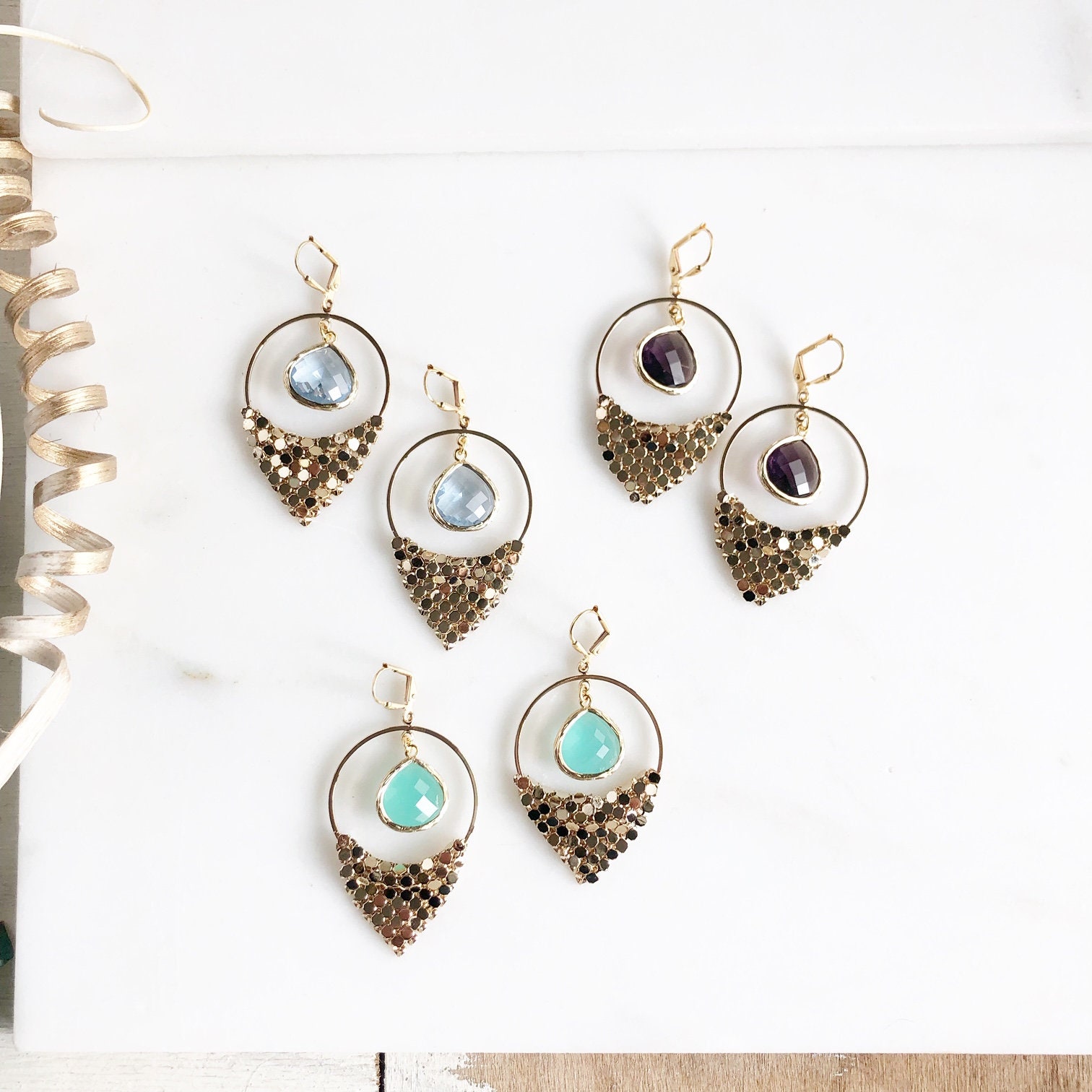Amethyst Aqua and Sapphire Chandelier Earrings. Dangle | Etsy