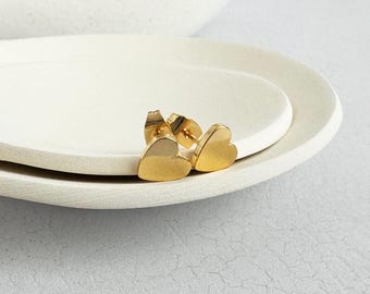 18k Gold Heart Stud Earrings: Dainty Minimalist Posts