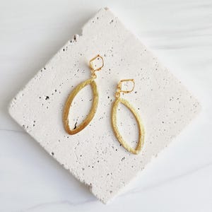 Simple Marquise Statement Earrings in Brushed Gold. Marquise Dangle Earrings. Simple Geometric Gold Earrings