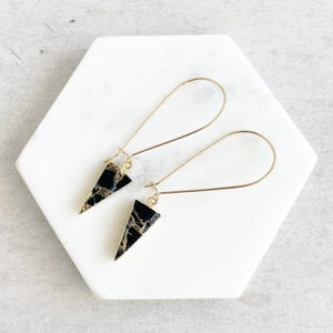 Gold Black Mojave Triangle Drop Earrings: Stone Dangle Earrings
