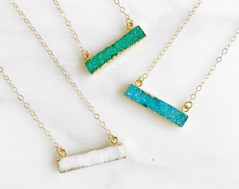 Gold Druzy Bar Necklace: Dainty Geometric Layering Jewelry