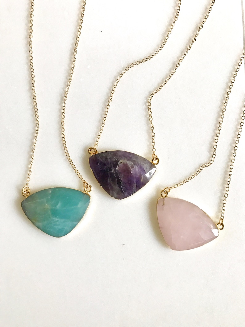 Triangle Stone Necklace. Geode Necklace. Gemstone Jewelry. | Etsy