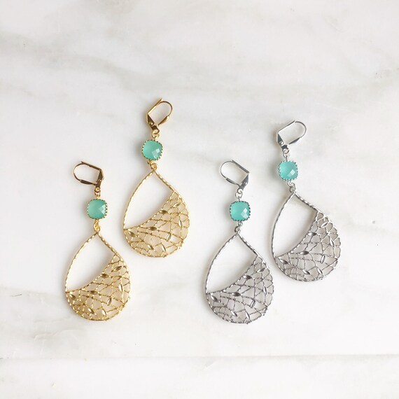 Turquoise Chandelier Earrings Dangle Statement Turquoise Chandelier Earrings Dangle, Teal Gold Chandelier Earrings