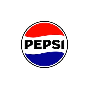 May include: The Pepsi logo, a circular design with a red upper section, a blue lower section, and a white wave separating them. The word "PEPSI" is in bold, black letters in the center of the circle, set against a white background.