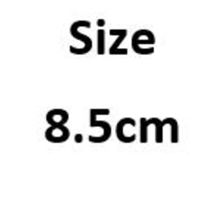 May include: Text on a white background reads "Size" above "8.5cm". The text is in a bold, sans-serif font. The image is a simple, clean design, with the text centered.