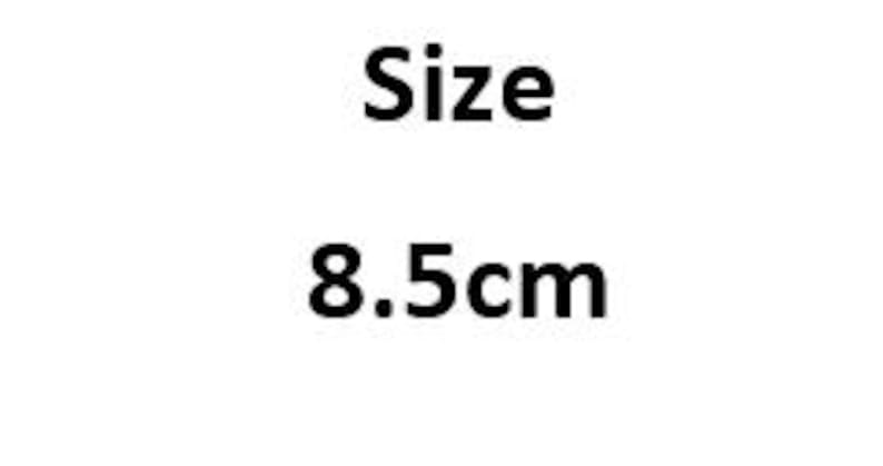 May include: Text on a white background reads "Size" above "8.5cm". The text is in a bold, sans-serif font. The image is a simple, clean design, with the text centered.