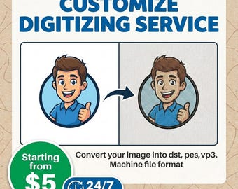 Custom Embroidery Digitizing – Convert Logo or Image into DST, Pes, Jef, Exp, Vp3 Files