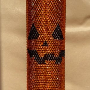 Handmade Jack-O’-Lantern Rhinestone Tumbler – Halloween Pumpkin Bling Cup, Sparkly Fall Gift - 20 oz