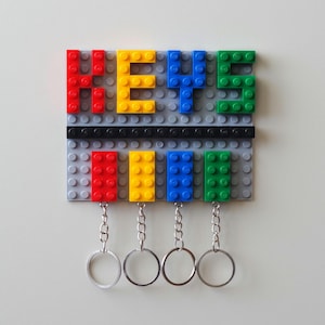 Brick Keyring Wall Mountable Small Key Hanger Storage Holder Made with Lego, Gift idea Coloured on Gray
