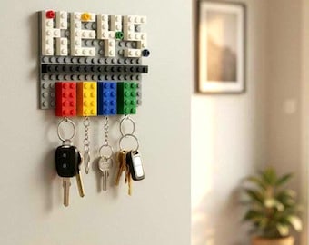 Brick Keyring Wall Mountable Small Key Hanger Storage Holder Made with Lego, Gift idea