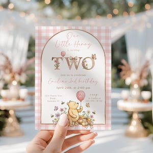 Classic Winnie the Pooh Second Birthday Invitation Girl: Winnie Two Invite Phone Editable Canva - C84