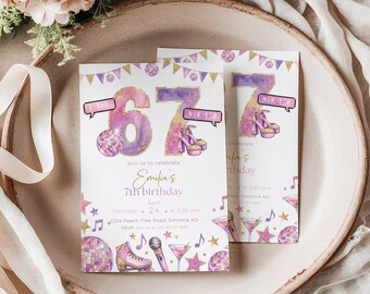 Einladung zum 67. Geburtstag für Mädchen – Meme-Party-Einladung zum 6./7. Geburtstag – Bearbeitbare Canva-Vorlage – C109