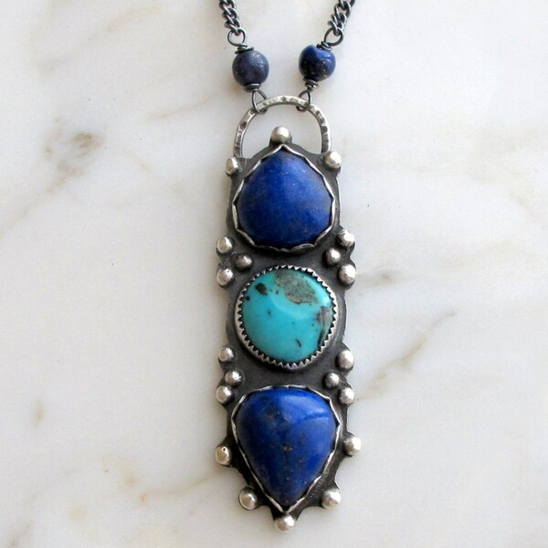 Reserved ... Lapis Lazuli, Turquoise Oxidized Sterling Silver Necklace