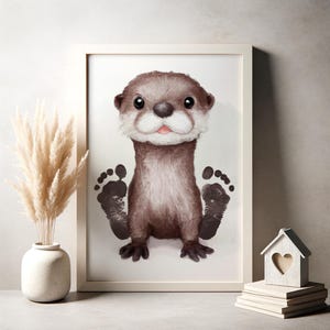 Baby otter footprint artwork, personalized animal motif for nursery decoration and unique gift idea for birth