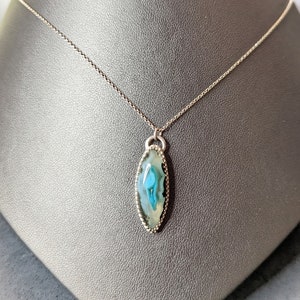 Chrysocolla and Sterling Silver Pendant Blue Stone Necklace
