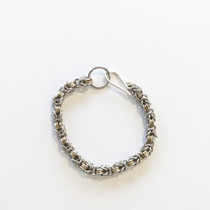 Chainmaille Bracelet Mixed Metal Stainless Steel and Brass Small Half Byzantine Chain