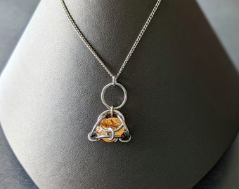 Yellow citrine crystal chainmail pendant necklace