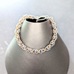 Large Chainmail Bracelet Stainless Steel and Brass Mixed Metal