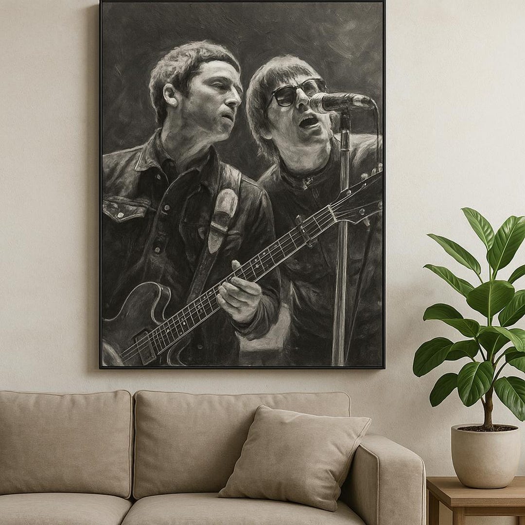 Oasis Brothers - Charcoal Style A1 Poster | Liam & Noel Gallagher