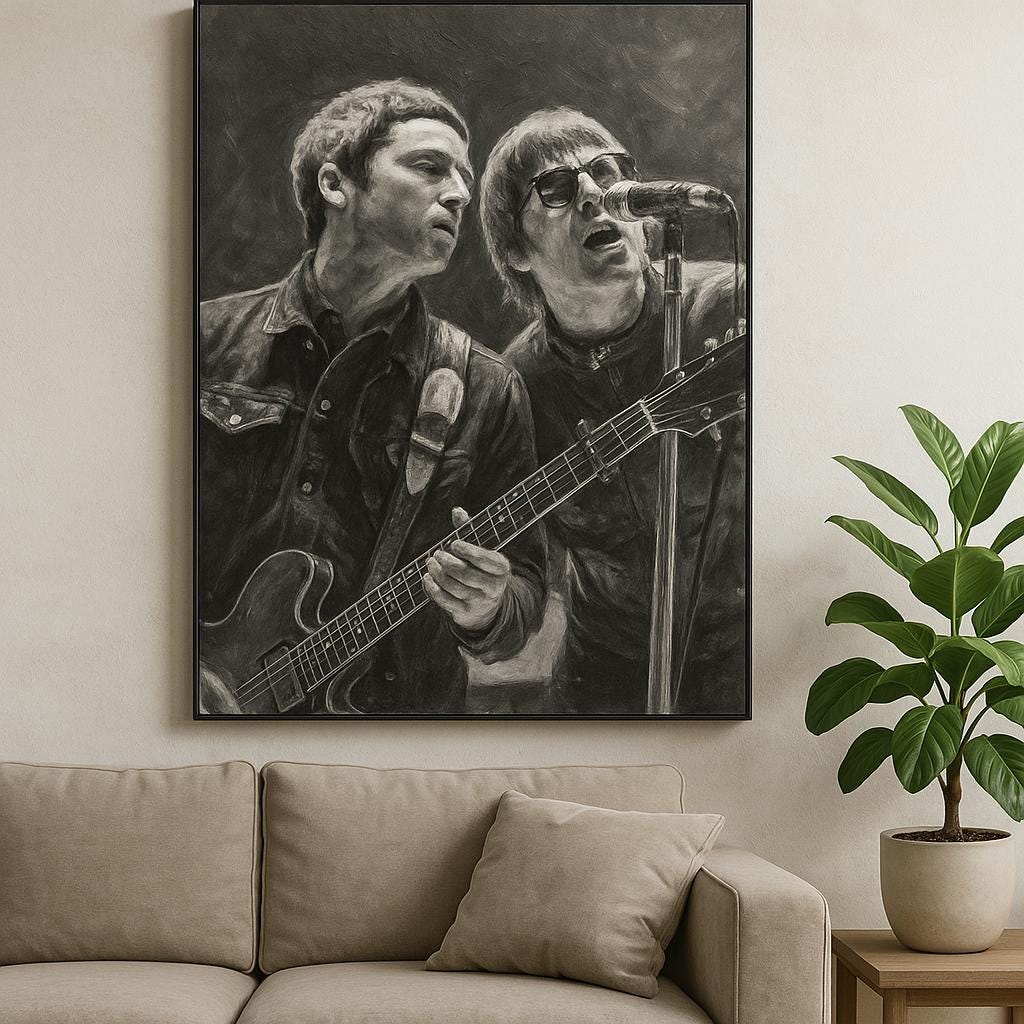 Oasis Brothers - Charcoal Style A1 Poster | Liam & Noel Gallagher