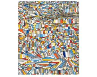 Geometric Abstract Art Print: Modern Red Blue Yellow Grey