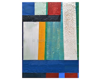 Dipinto astratto originale a encausto, decorazione da parete blu, verde e rosso, 9x12