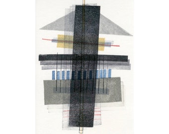Print #3: 13"x19" archival print of abstract geometric monotype grey black red yellow blue