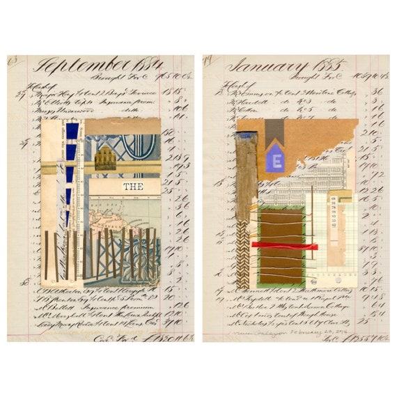 Page 63 and Page 99 archival giclee prints of original mixed media collage artworks 12"x18" each