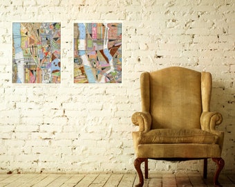 Upper and Lower Manhattan Prints: two 17"x22" archival artwork reproduction prints