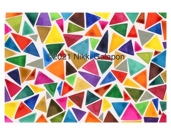 210606 オリジナル水彩画 7.5”x11” 明るい色彩 抽象的 幾何学的 三角形 モダンアート