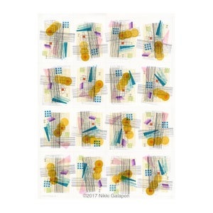 Original abstract modern art 23&quot;x32&quot; ink on paper colorful geometric shapes contemporary interior wall decor design