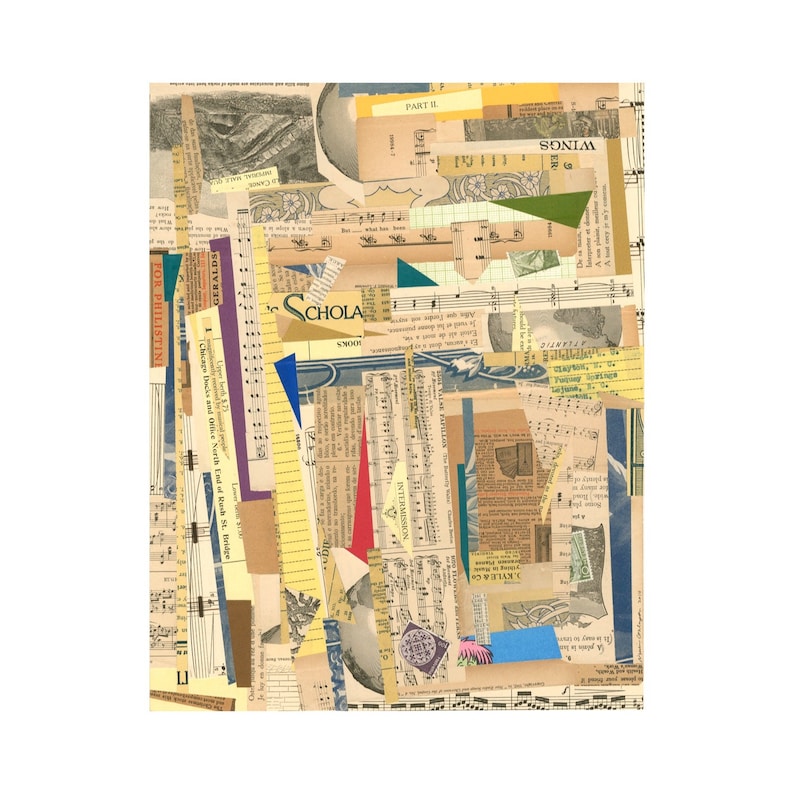 Puede incluir: Un collage de recortes de papel en varios colores y texturas, incluyendo amarillo, rojo, azul y verde. Los recortes est&aacute;n dispuestos en un patr&oacute;n aleatorio, creando un dise&ntilde;o visualmente interesante y abstracto. El texto "WINGS", "PART II", "SCHOLA", "GERALDS" y "ATLANTIC" es visible en algunos de los recortes.