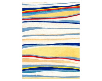 Primäre Streifen mit weiß, Original Miniatur-Gemälde auf Sperrholz, 3 "x 4" rot blau gelb weißen Streifen, moderne Kunst von Nikki Galapon