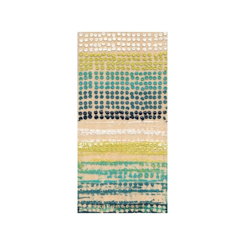 6 x 12 original Encaustic painting on wood Citron Turquoise original modern art green yellow turquoise blue white beige circles dots