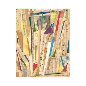 Collage Three: Archival PRINT of original collage with vintage papers book pages mixed media abstract modern art music type beige