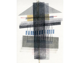 Print #2: 13"x19" archival print of abstract geometric monotype grey black red yellow blue