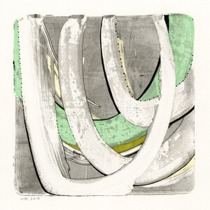 Mixed Media abstract modern art grey gray black shades of green altered monotype