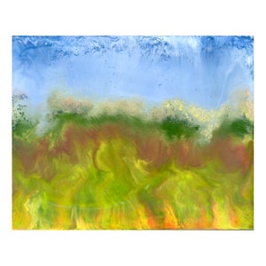 Melted Landscape: original encaustic wax painting abstract landscape modern art 8&quot;x10&quot; blue green yellow orange red