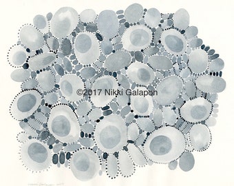 North Shore Indigo: original watercolor painting 15.5" x 11.75" indigo blue organic shapes patterns abstract modern art